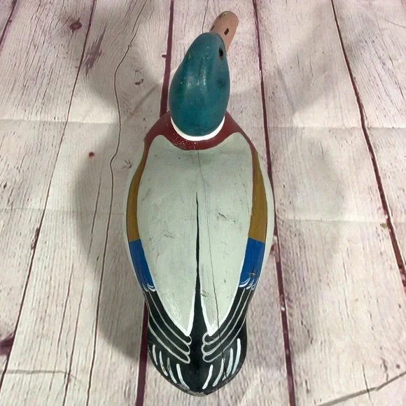 Vintage Hand Painted Wood Mallard Duck Decoy Pair with Glass Eyes - Picture 10 of 12